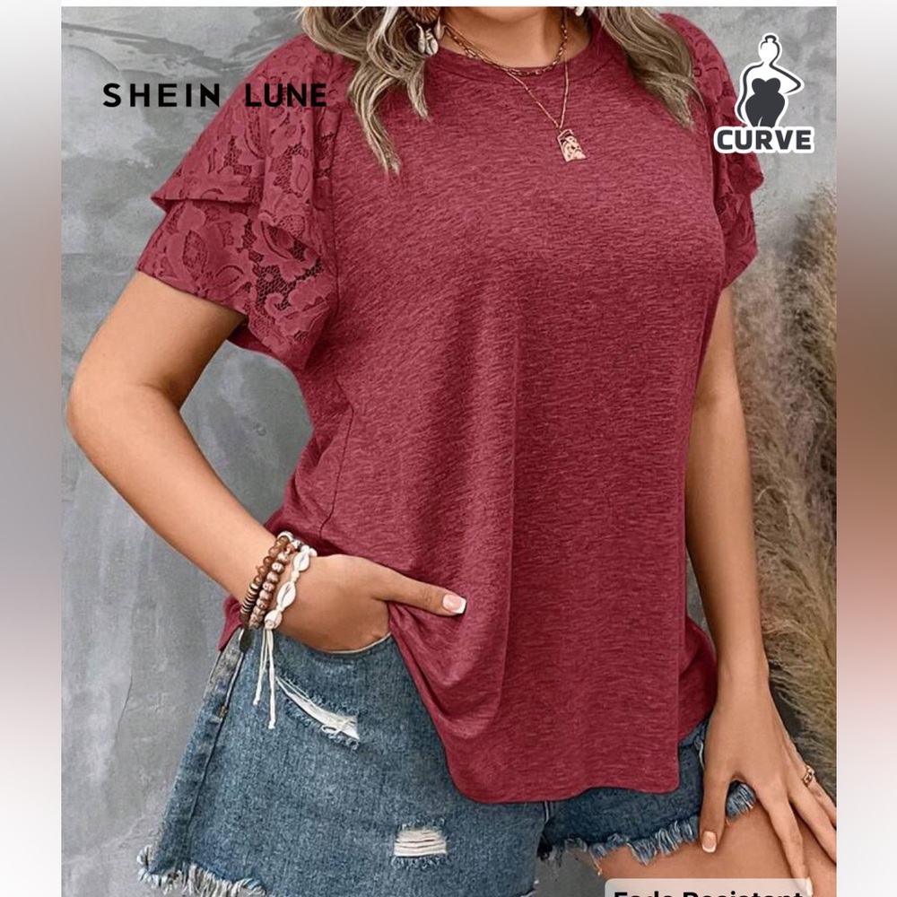 Chic Lace Sleeve Burgundy Blouse